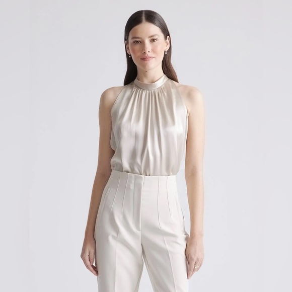 Quince Tops - Quince Silk Halter Top in Champagne